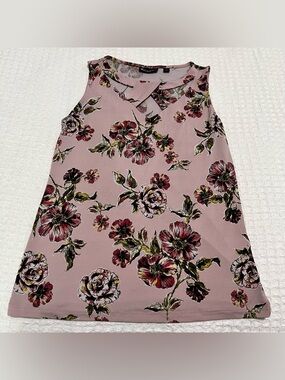 NY&C 7th Ave Women’s Floral Pattern Pink Sleeveless Cut Out Tank Top Size Small